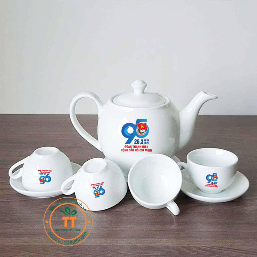 bộ ấm chén in quà tặng 90 năm thành lập đoàn