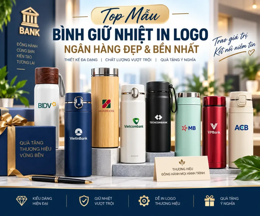 Top Mẫu Bình Giữ Nhiệt In Logo Ngân Hàng Đẹp & Bền Nhất