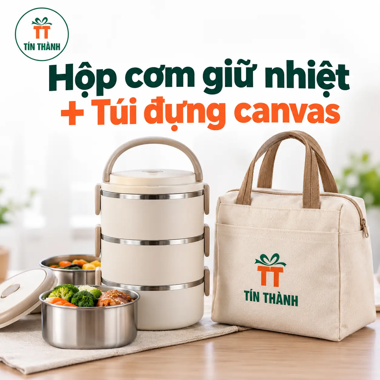 Hộp cơm giữ nhiệt + Túi đựng canvas